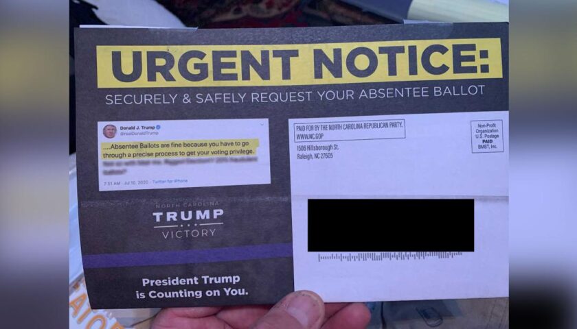 North Carolina voters received absentee ballot request forms with Trump's face on them
