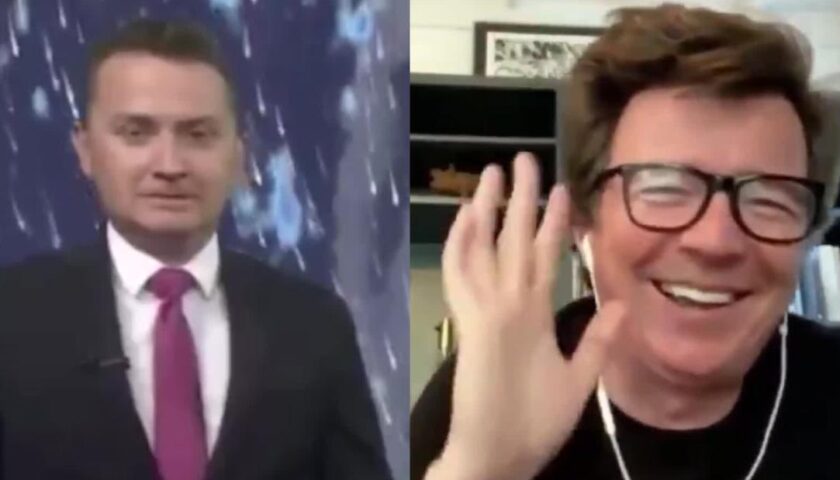 Rick Astley listens in on weatherman's hilarious blooper
